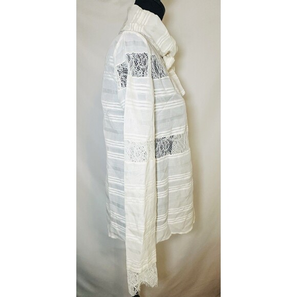 CHELSEA‎ AND WALKER Bow Blouse Ivory Silk Lace Long Sleeve Blouse Women's 6 - Picture 6 of 16